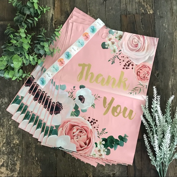 Other - ❌SOLD OUT❌ 📦3/$20📦 10 PINK floral poly mailers 10x13” + Free stickers!